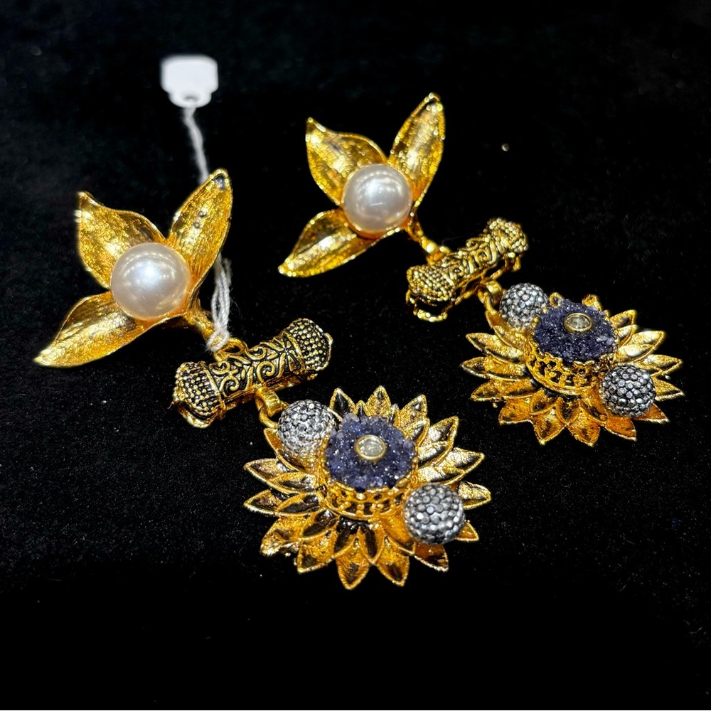 Handcrafted crush stones earrings, Pakistani Indian earrings, formal jewelry